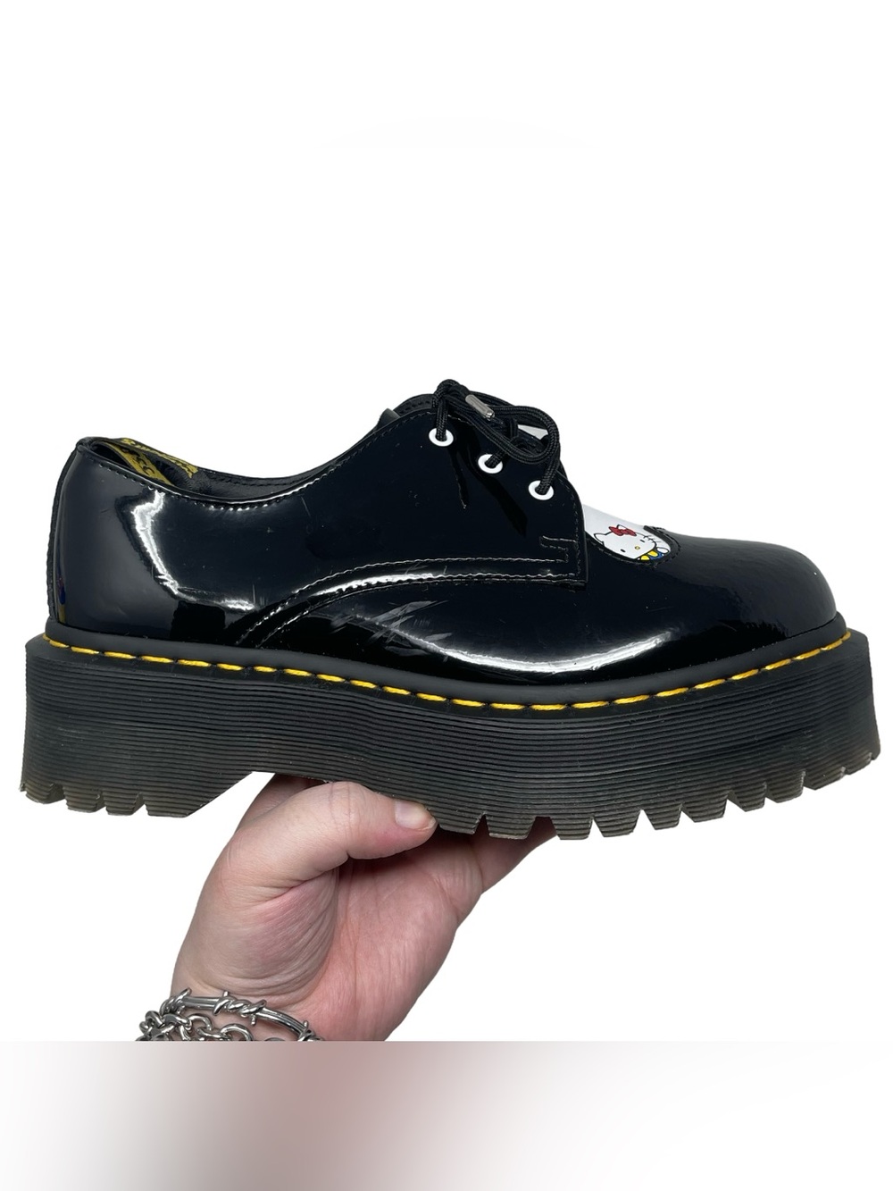 Dr. Martens x Hello Kitty 1461 Quad Platform Black Leather Shoes Women's Size 8 - Picture 8 of 15